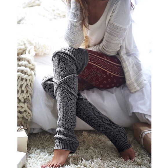 Sexy Dark Grey Thigh High Knitted Leg Warmers - Picture 2 of 6